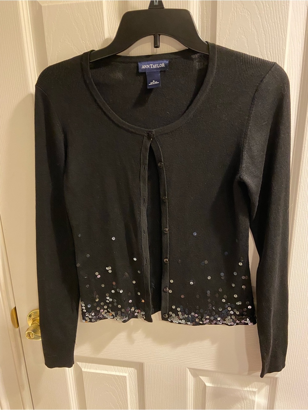 Vintage Ann Taylor Silk Black Cardigan with Sequin Hem small EUC